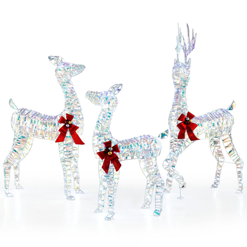 Load image into Gallery viewer, Goplus 3-Piece Large Lighted Christmas Reindeer Family, Light up Xmas Decorations w/LED Lights & Bows