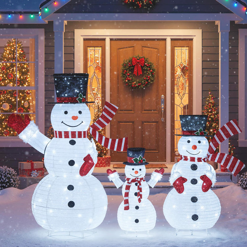 Load image into Gallery viewer, 3-Piece Pre-Lit 3D Snowman Set with 270 LED Lights