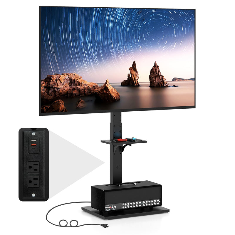 Load image into Gallery viewer, Goplus Floor TV Stand with Power Outlet, Universal TV Stand for 32-70 Inch TVs up to 110 lbs, Tilt & Height Adjustable