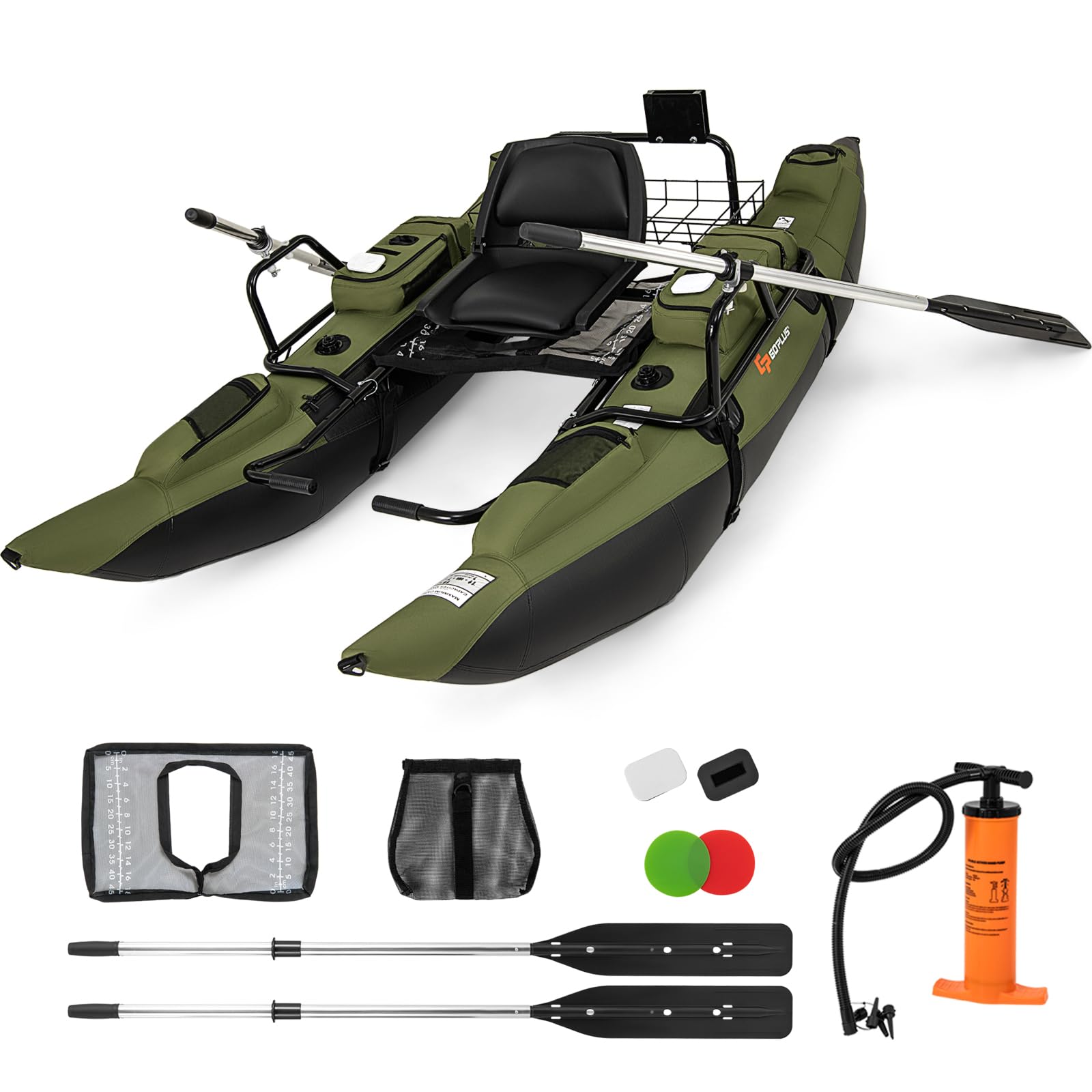 Goplus Inflatable Fishing Float Tube w/Pump Paddles Fish Ruler