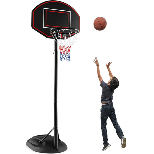Goplus Portable Basketball Hoop Outdoor, 5.5-7.5 FT Basketball Goal with 5 Adjustable Height