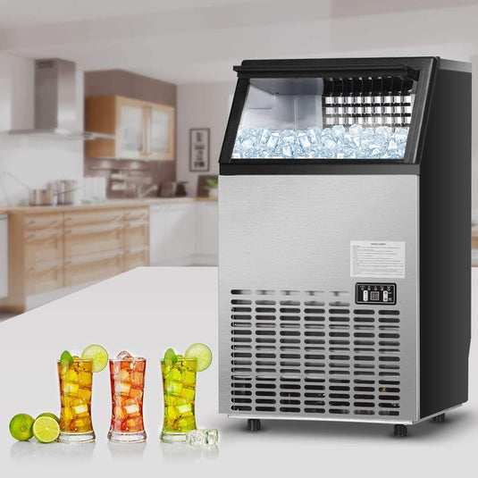 Commercial Home Ice Maker Machine, Built-in Stainless Steel Electric Ice Cube Maker, 33lbs Storage Capacity & Ice Shovel