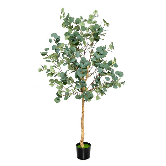 Goplus 5.5ft Artificial Eucalyptus Tree, Tall Faux Eucalyptus Stems Fake Plants in Pot with 517 Silver Dollar Leaves