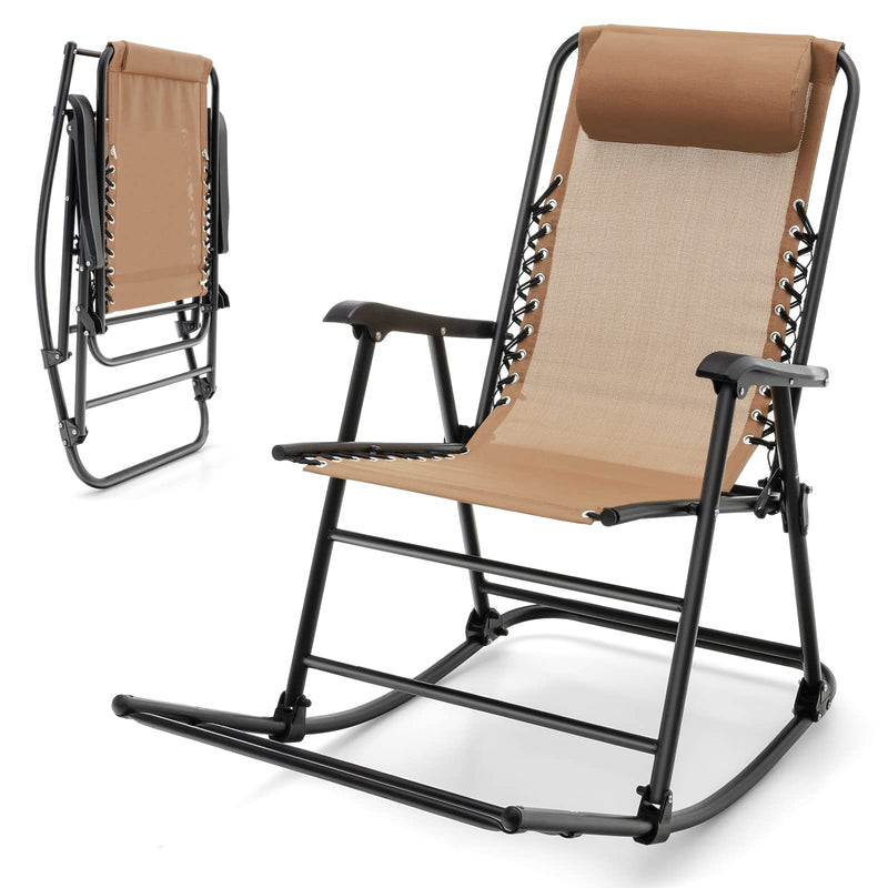 Load image into Gallery viewer, Goplus Folding Rocking Chair, Zero Gravity Rocking Camping Chair with Pillow(Set of 2)