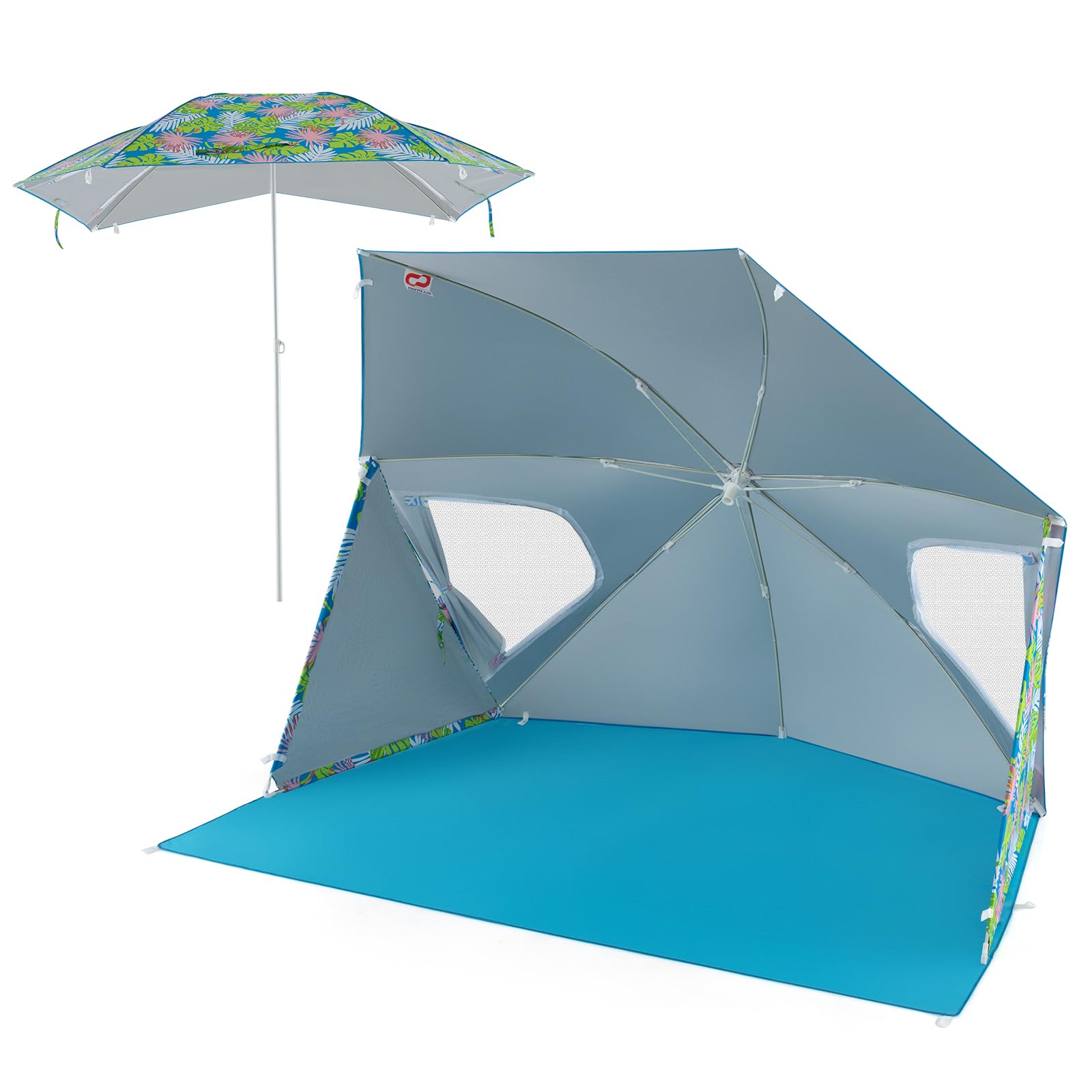 goplus patio umbrella Convertible Beach Tent for 2-4 People, 2-in-1 Sun with Roll-Up Windows, Dual Side Flaps Generic Flashlight, 8000LM Lumens 1.5’’ and 1.9’’ diameter Color:Flying Blue slip control
