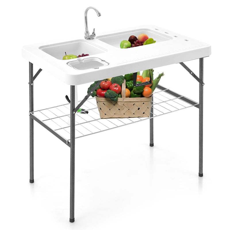 Load image into Gallery viewer, Goplus 40" Folding Fish Cleaning Table with Dual Water Basins