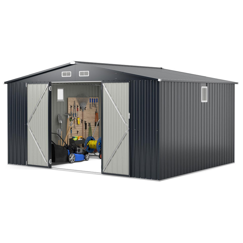 Load image into Gallery viewer, Goplus 12 x 9.8 FT Outdoor Storage Shed, All-Weather & Rustproof Galvanized Metal Utility Tool Shed w/Lockable Door, Pitched Roof