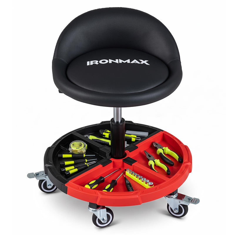 Load image into Gallery viewer, Goplus 360° Rolling Mechanic Stool with One Tier Tool Storage Tray ( 330LBS Capacity )