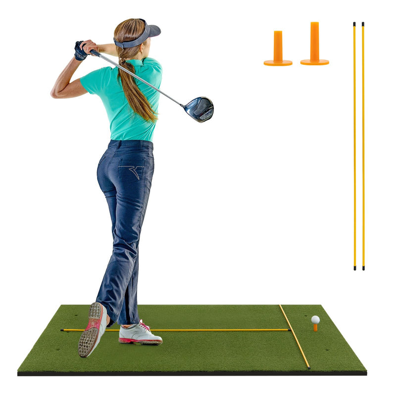 Load image into Gallery viewer, Goplus Golf Mat, 5x3ft/5x4ft Golf Hitting Mat 20/25/27/32mm Thick w/2 Alignment Sticks & 2 Golf Tees