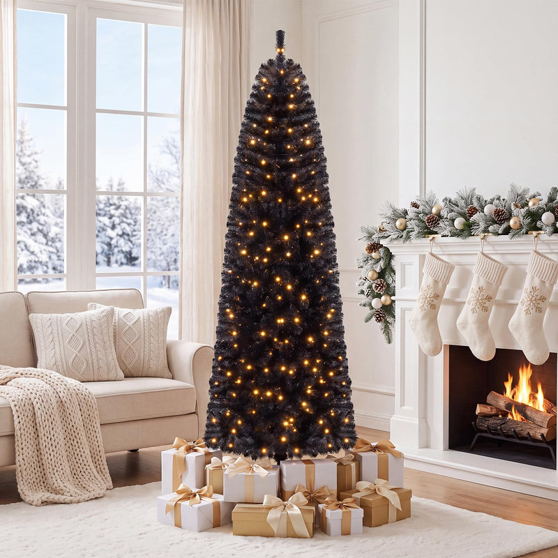 Load image into Gallery viewer, Goplus 7FT/8FT Pencil Christmas Tree with 8 Lighting Modes | Slim Artificial Fir Xmas Tree