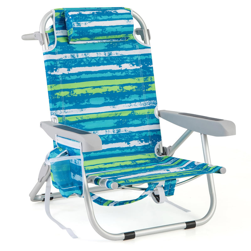 Load image into Gallery viewer, Goplus Folding Backpack Beach Chairs, Aluminum Sling Camping Chair with 5-Position Backrest, Towel Hanging Rack