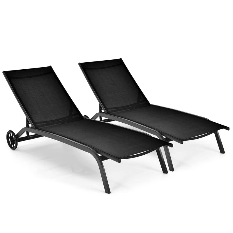 Load image into Gallery viewer, Patio Lounge Chairs for Pool Area, Outdoor Chaise Lounger with 6 Adjustable Position Smooth Wheels and Quick-Drying Fabric