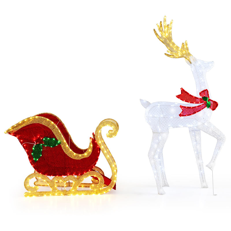Load image into Gallery viewer, Goplus Lighted Christmas Reindeer & Sleigh Set, Light-up Xmas Decorations with 462 LED Lights