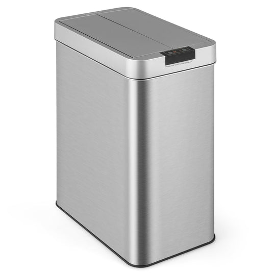 Goplus Slim Kitchen Trash Can, 13.2 Gallon Motion Sensor Garbage Bin with Wing Lids, Anti-Fingerprint Touchless Waste Bin