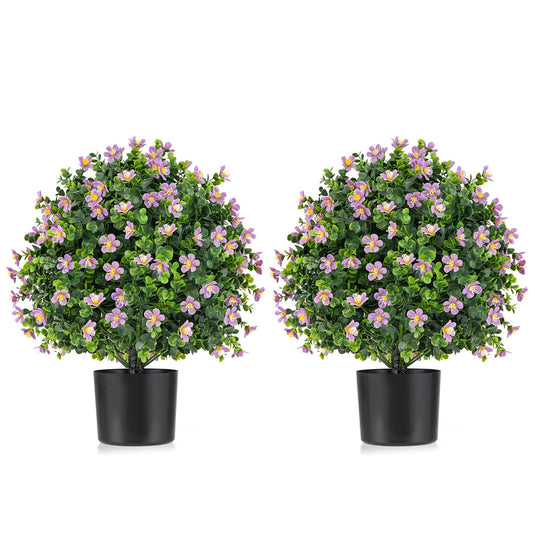 Goplus Set of 2 Faux Potted Plants Artificial Shrubs Bushes with Flowers