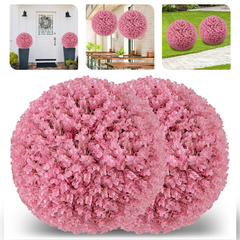 Load image into Gallery viewer, Goplus 17.5 Inch Topiary Balls Artificial Outdoor Set of 2, Faux Pink Eucalyptus Decorative Balls