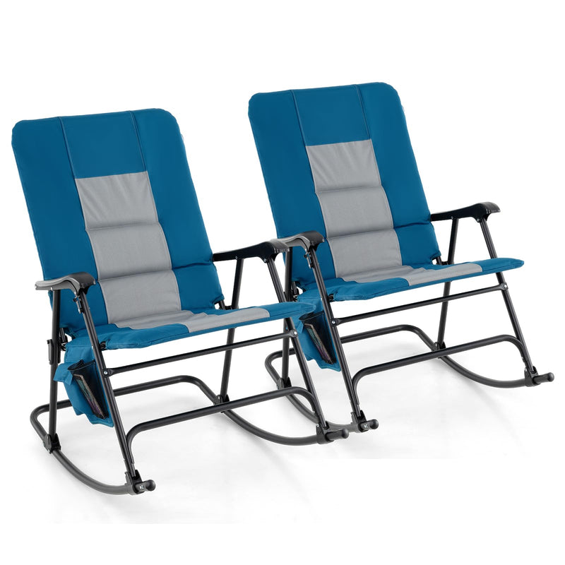 Load image into Gallery viewer, Goplus Oversized Folding Rocking Chair, Padded Patio Lounge Rocker w/Metal Frame, Armrests, Side Pocket