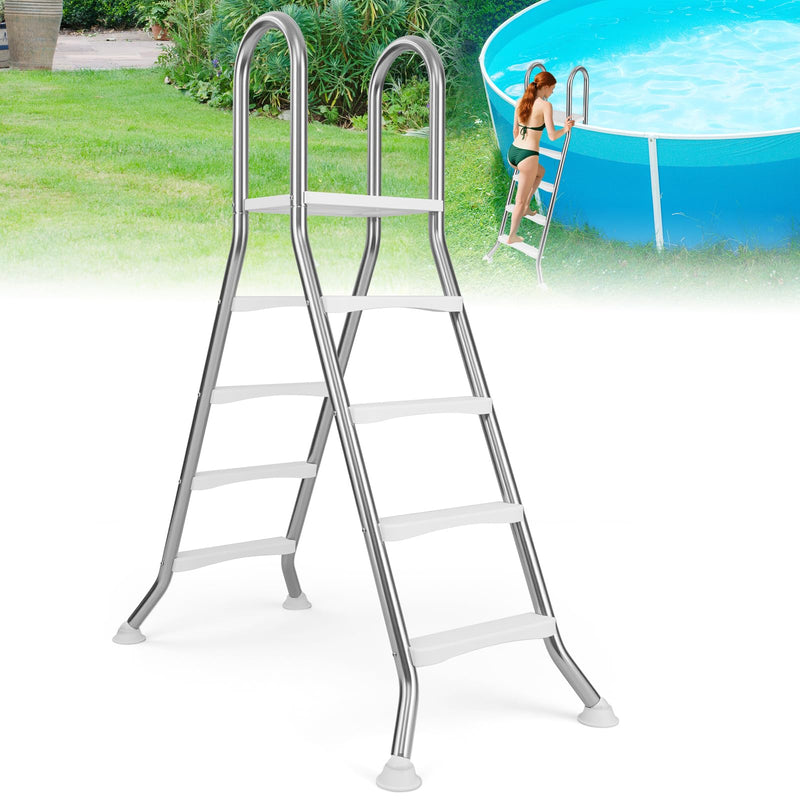 Load image into Gallery viewer, Goplus 4-Step Steel Frame Above Ground Swimming Pool Ladder for 55" Pool Wall Heights