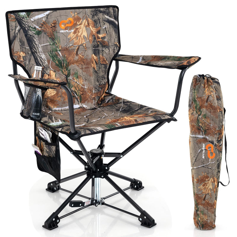 Load image into Gallery viewer, Goplus Swivel Camping Chair, Potable Hunting Chair for Adults w/Cup Holder & Carrying Bag