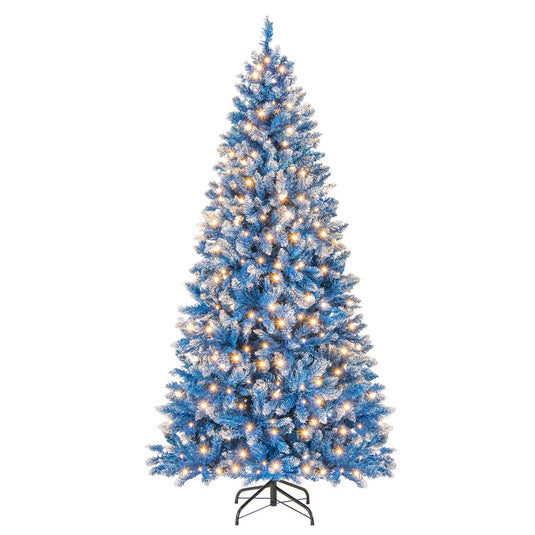 Goplus Blue Hinged Xmas Tree with Frosted PVC Branch Tips & Warm White LED Lights