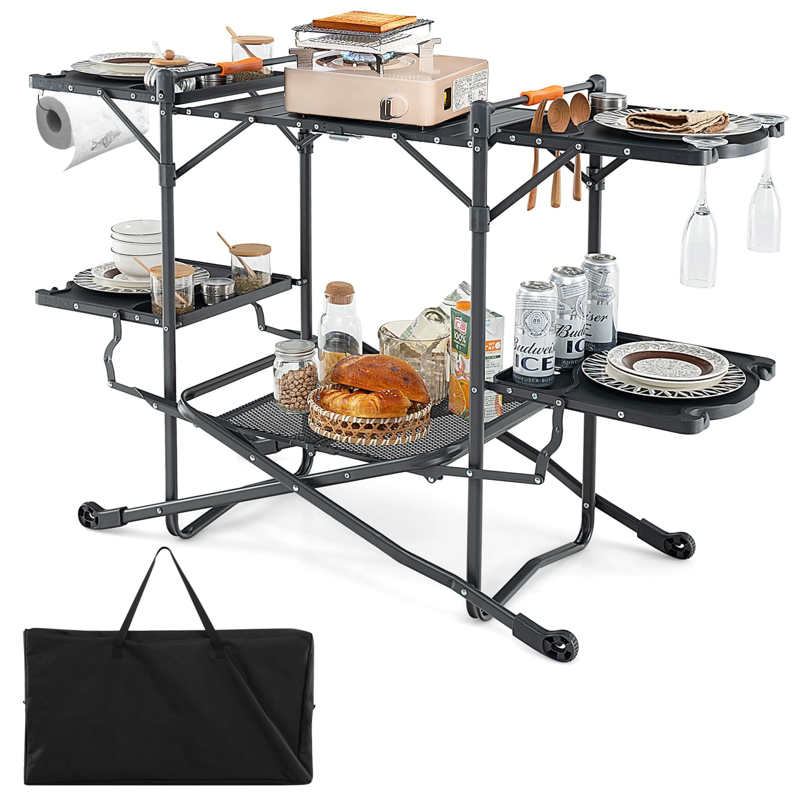 Goplus Camping Cooking Table, Outdoor Grill Table, Folding Camp