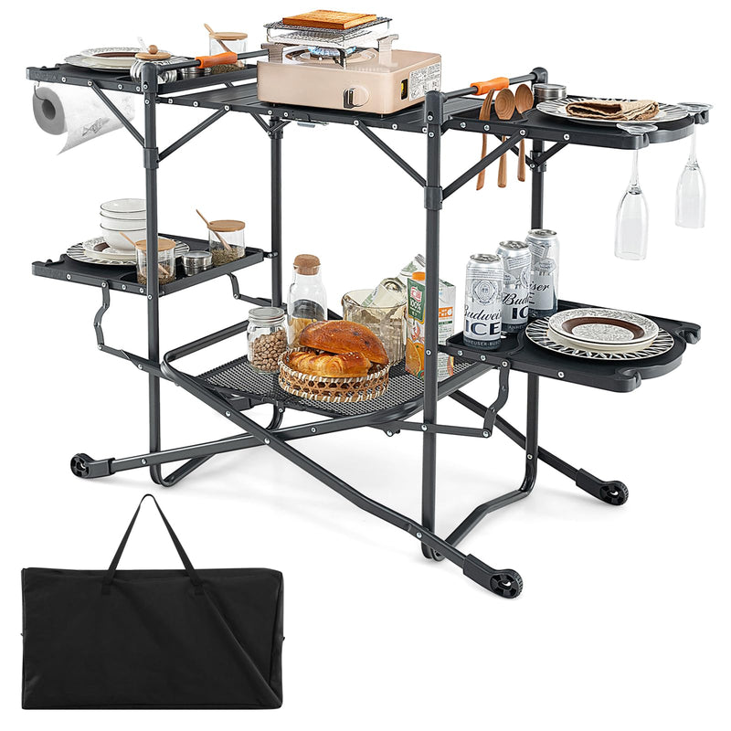 Load image into Gallery viewer, Goplus Camping Cooking Table, Outdoor Grill Table, Folding Camp Kitchen with Aluminum Tabletop