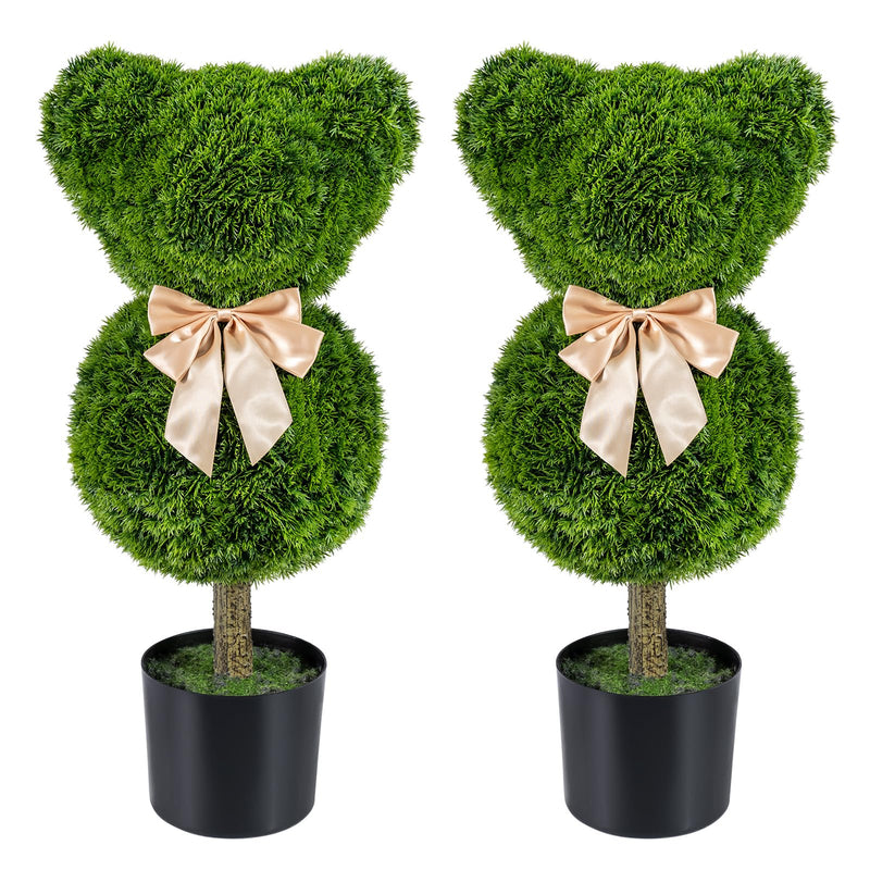 Load image into Gallery viewer, Goplus 2 Pcs Bear Topiary Trees with Pots 24.5" Decorative Artificial Animal Shrubs