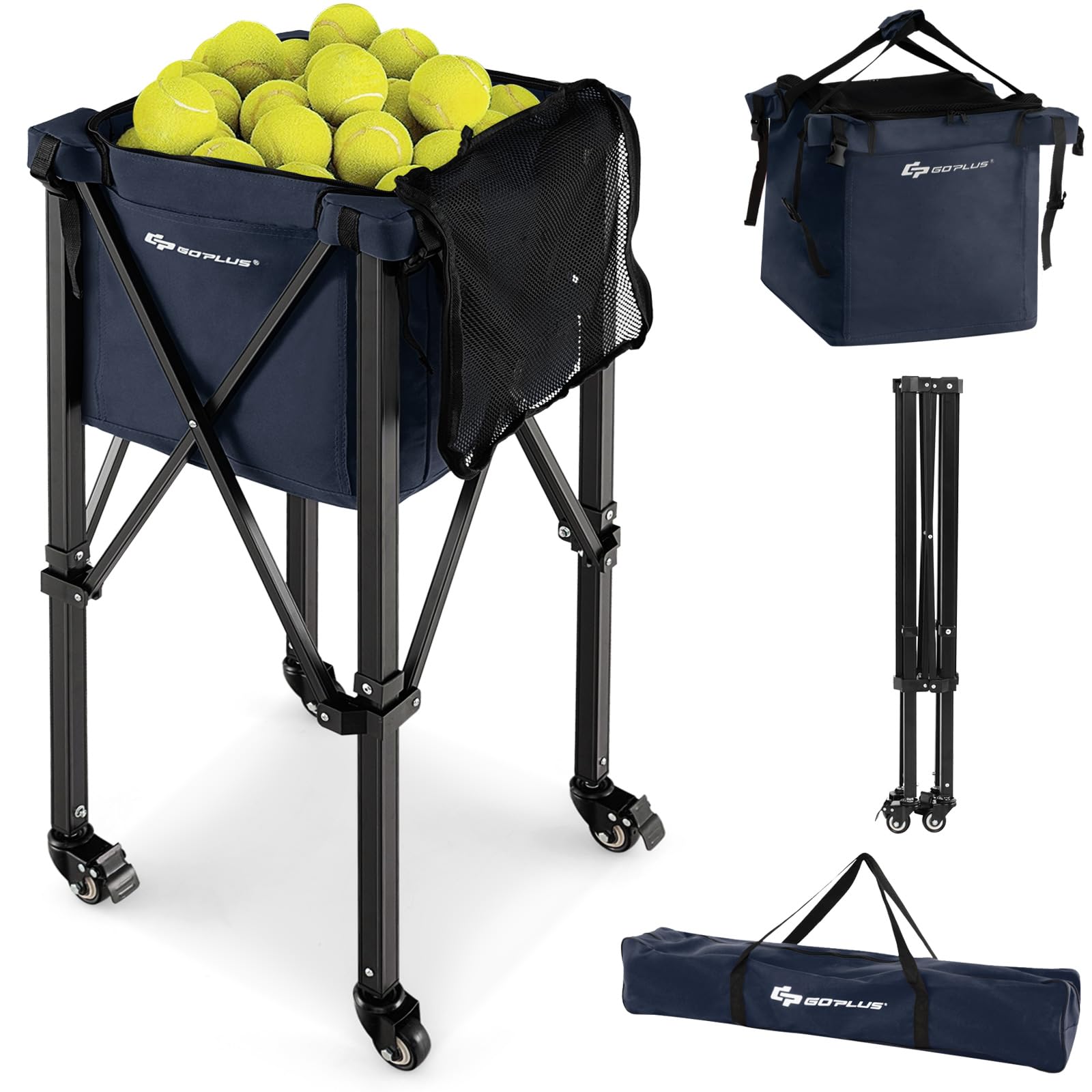 Goplus Foldable Tennis Ball Hoppers, Lightweight Aluminum Tennis Ball