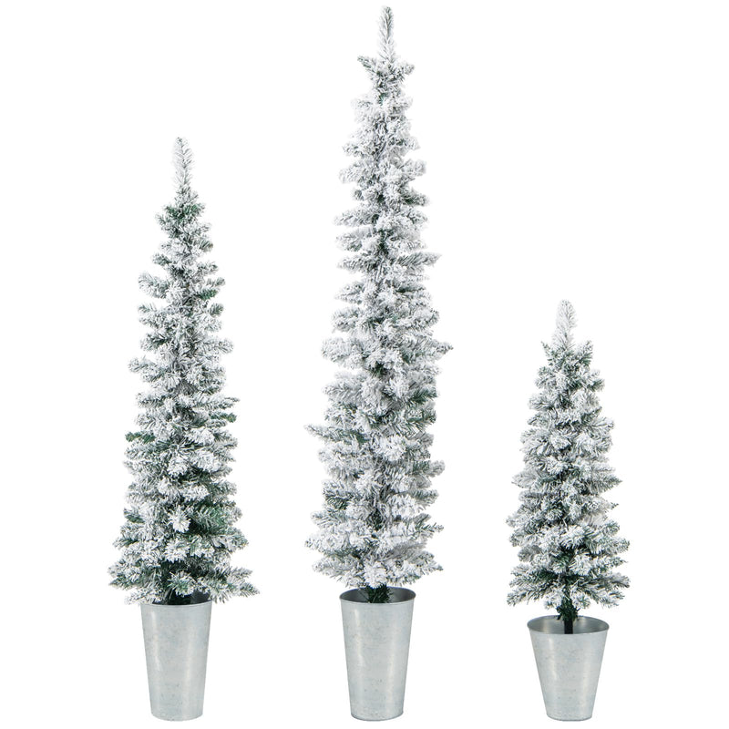 Load image into Gallery viewer, Goplus Set of 3 Artificial Christmas Tree, 3' 4' 5' Slim Pencil Xmas Tree with Silver Metal Buckets
