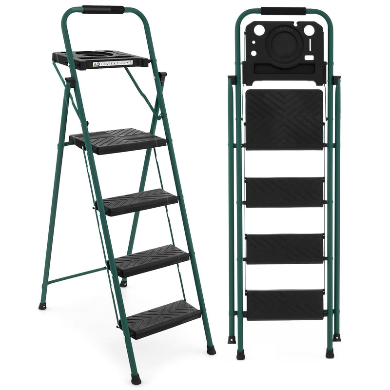 Load image into Gallery viewer, Goplus Folding Step Ladder, 4-Step Ladder w/Tool Tray, Non-Slip Footpads & Pedals