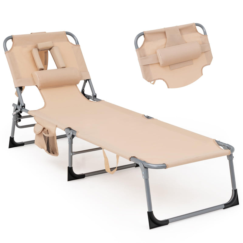 Load image into Gallery viewer, Beach Chaise Lounge with Face Hole, Folding Recliner Black/Gray/Sky Blue/Navy