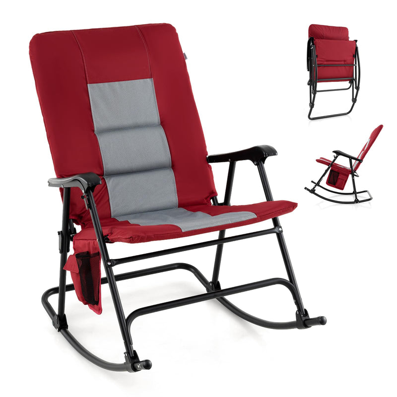 Load image into Gallery viewer, Goplus Oversized Folding Rocking Chair, Padded Patio Lounge Rocker w/Metal Frame, Armrests, Side Pocket