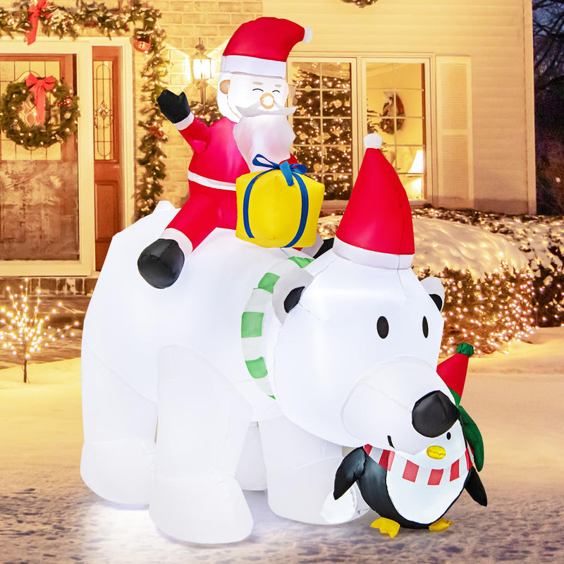 Load image into Gallery viewer, Goplus 7FT Christmas Inflatables, LED Lighted Xmas Inflatable Polar Bear with Shaking Head, Santa & Penguin