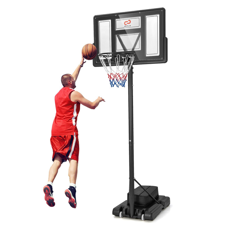 Load image into Gallery viewer, Goplus 4.4-10 ft Adjustable Basketball Hoop Outdoor w/ 44" Shatterproof Backboard & Weight Bag