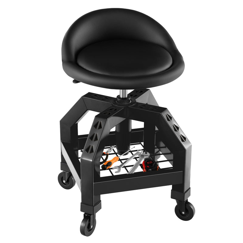 Load image into Gallery viewer, Goplus Mechanic Stool with Wheels, Adjustable Height Swivel Shop Stool Roller Seat with Tool Tray