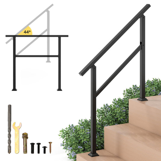 Goplus Handrail for Outdoor Steps Metal Hand Rail Fits 0-3 Steps