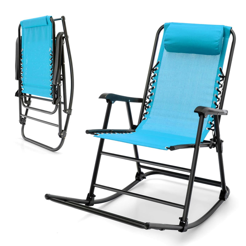 Load image into Gallery viewer, Goplus Folding Rocking Chair, Zero Gravity Rocking Camping Chair with Pillow(Set of 2)
