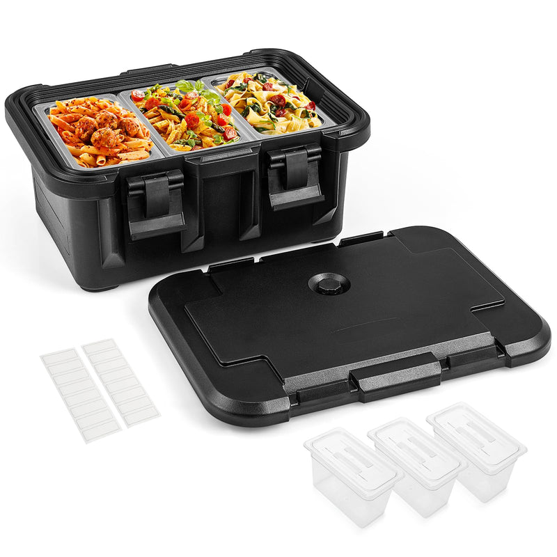 Load image into Gallery viewer, Goplus Insulated Food Pan Container, 31 QT Stackable Hot Box w/ 3 Transparent One-Third Pans with Lids