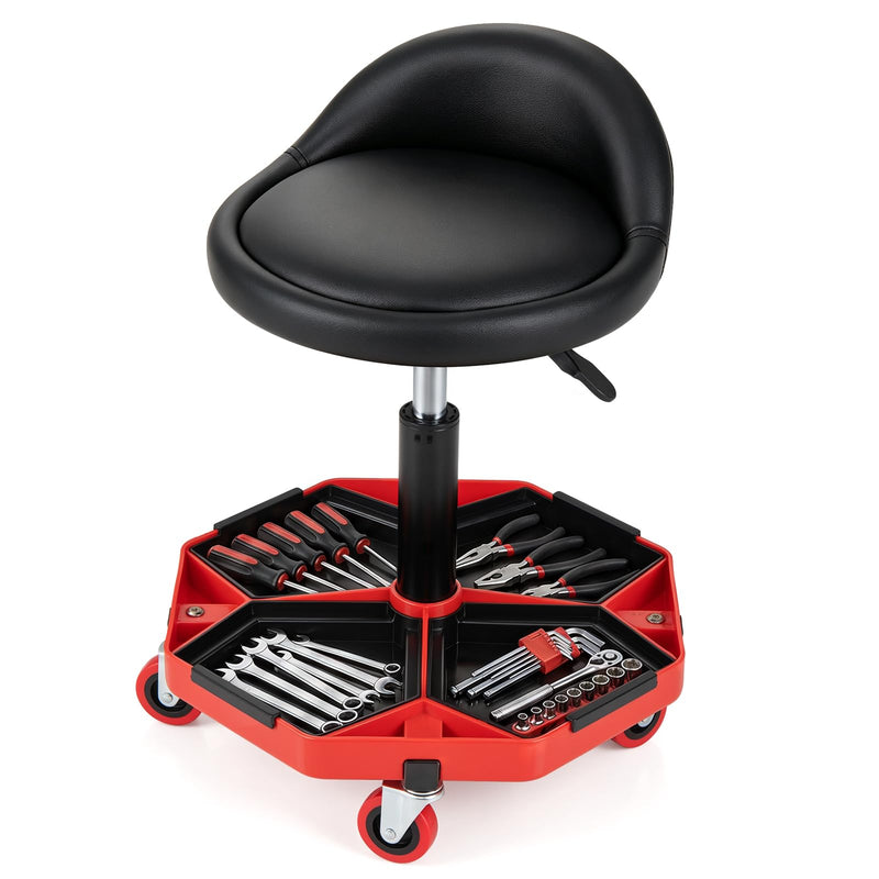 Load image into Gallery viewer, Goplus Rolling Mechanic Stool with Tool Storage Tray | PU Leather Seat Cushion
