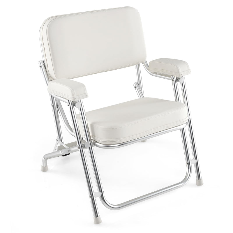 Load image into Gallery viewer, Goplus Folding Deck Chair, Aluminum Boat Seat w/Upholstered Seat, Soft Padded Backrest & Armrests
