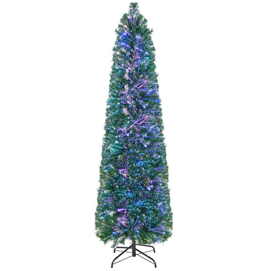 Goplus 6ft / 7ft / 8ft Fiber Optic Pencil Christmas Tree Xmas Full Tree for Home Office Holiday Decor