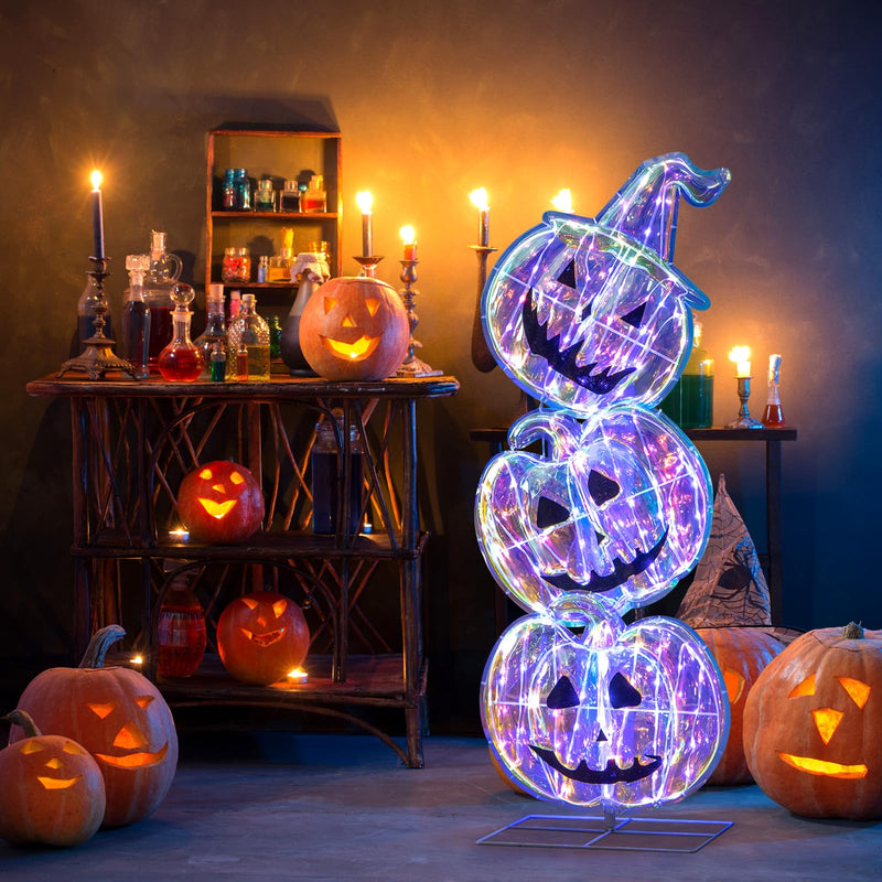 Load image into Gallery viewer, Goplus 3.4 Ft Halloween Decorations, Light up Stacked Pumpkins with 150 LED Lights