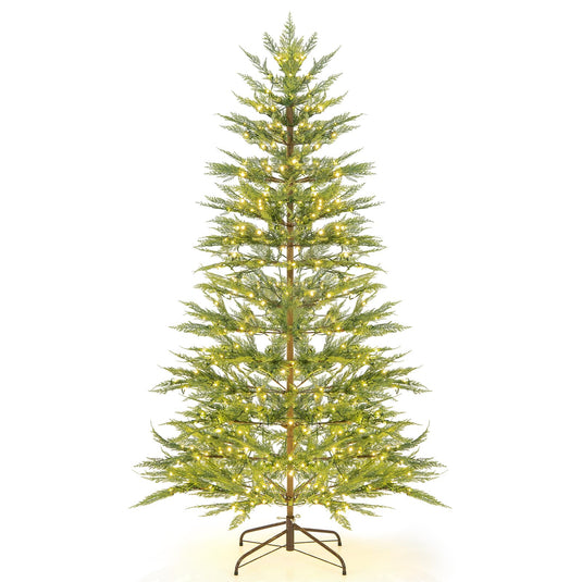 Goplus 6.5ft / 7.5ft Simulated Artificial Cypress Xmas Tree with Warm-White Fairy LED Lights