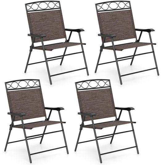 Goplus Folding Patio Chairs Set of 4 Outdoor Lawn Chairs with Armrests Metal Frame and Backrest