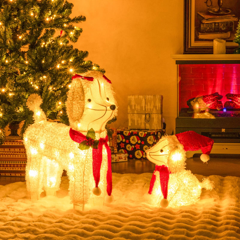 Load image into Gallery viewer, Goplus Pre-lit 2 Pieces Poodle Dogs Family, Lighted Christmas Yard Decor with 60 Warm White LED Lights