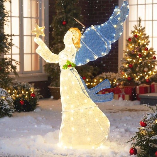 Goplus 5 Ft Lighted Christmas Angel with Star Halo Spreading Wings