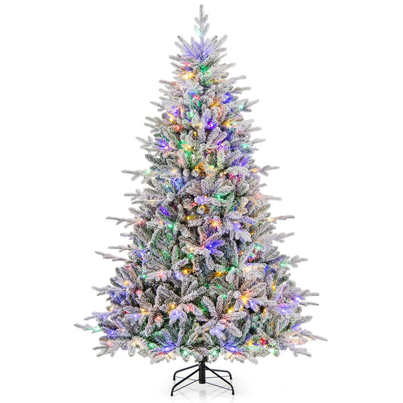 Load image into Gallery viewer, Goplus 7ft Pre-Lit Snow Flocked Christmas Tree, Artificial Hinged Full Xmas Tree with 350 Multicolored LED Lights