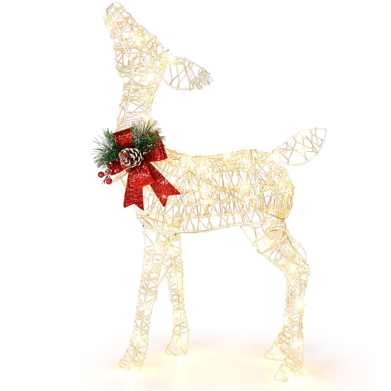Load image into Gallery viewer, Goplus Christmas Pre-Lit Reindeer, Lighted Baby Deer w/ 50 Warm White LED Lights & Red Bow