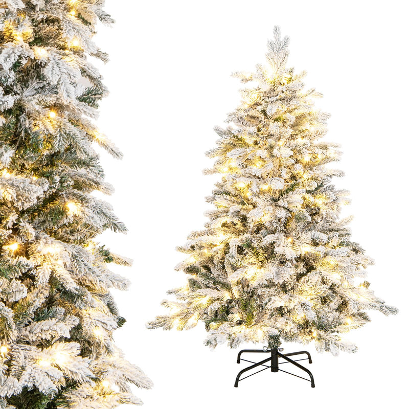 Load image into Gallery viewer, Goplus Pre-Lit Snow Flocked Christmas Tree, Artificial Hinged Xmas Tree with Branch Tips, PE & PVC Mixed Leaves