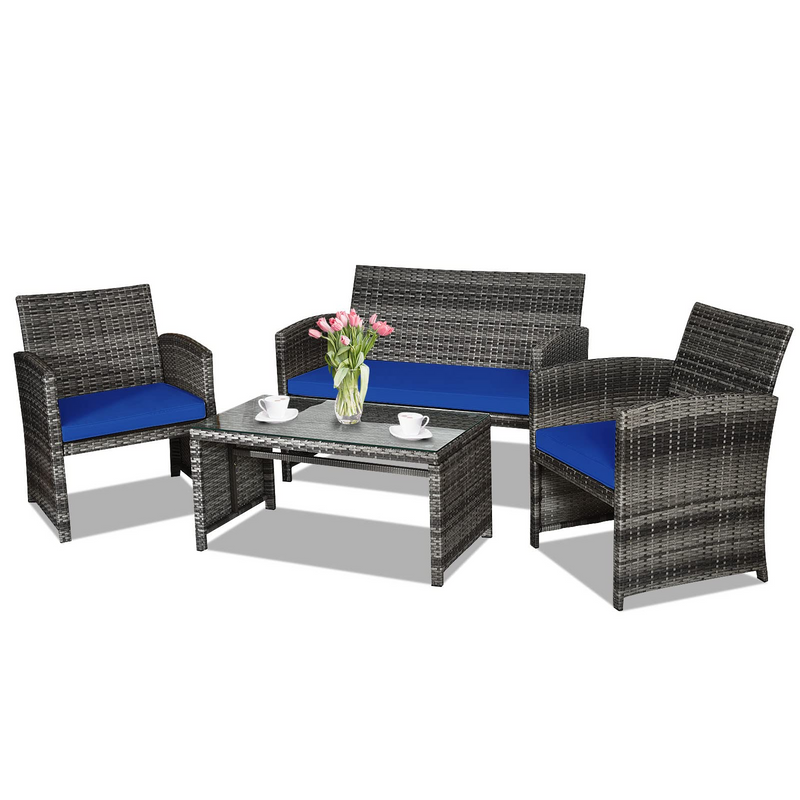Load image into Gallery viewer, Goplus 4-Piece Rattan Patio Furniture Set, Wicker Rattan Furniture Set